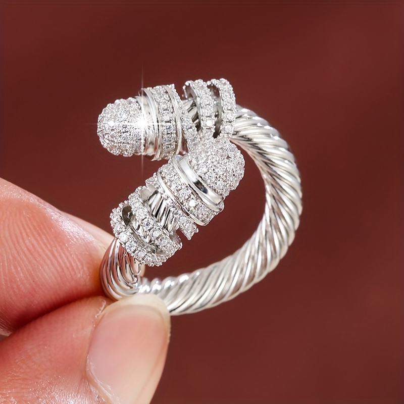 Geometric Zirconia Inlaid Open Ring for Women